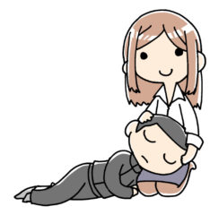 膝枕で母親に甘える中学生男子